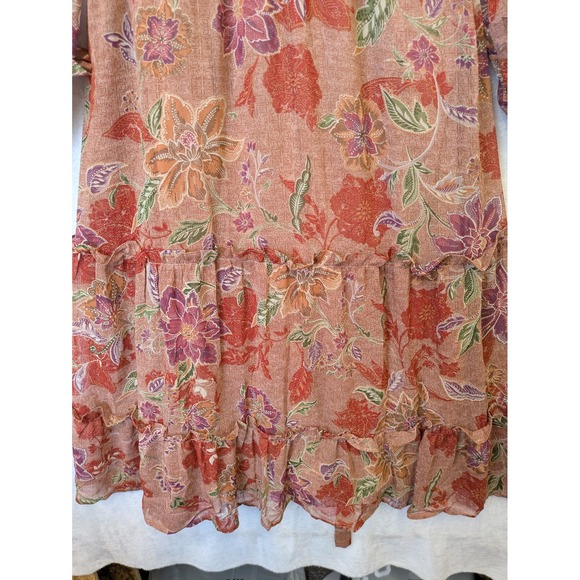 August Sky Women's Size S Floral Tiered Midi Dress Rust Orange Boho - Picture 3 of 10